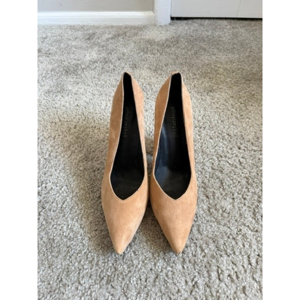 Jeffrey Campbell Tan Suede Pointed Toe Block Heel Pumps Womens Tan Size 9.5